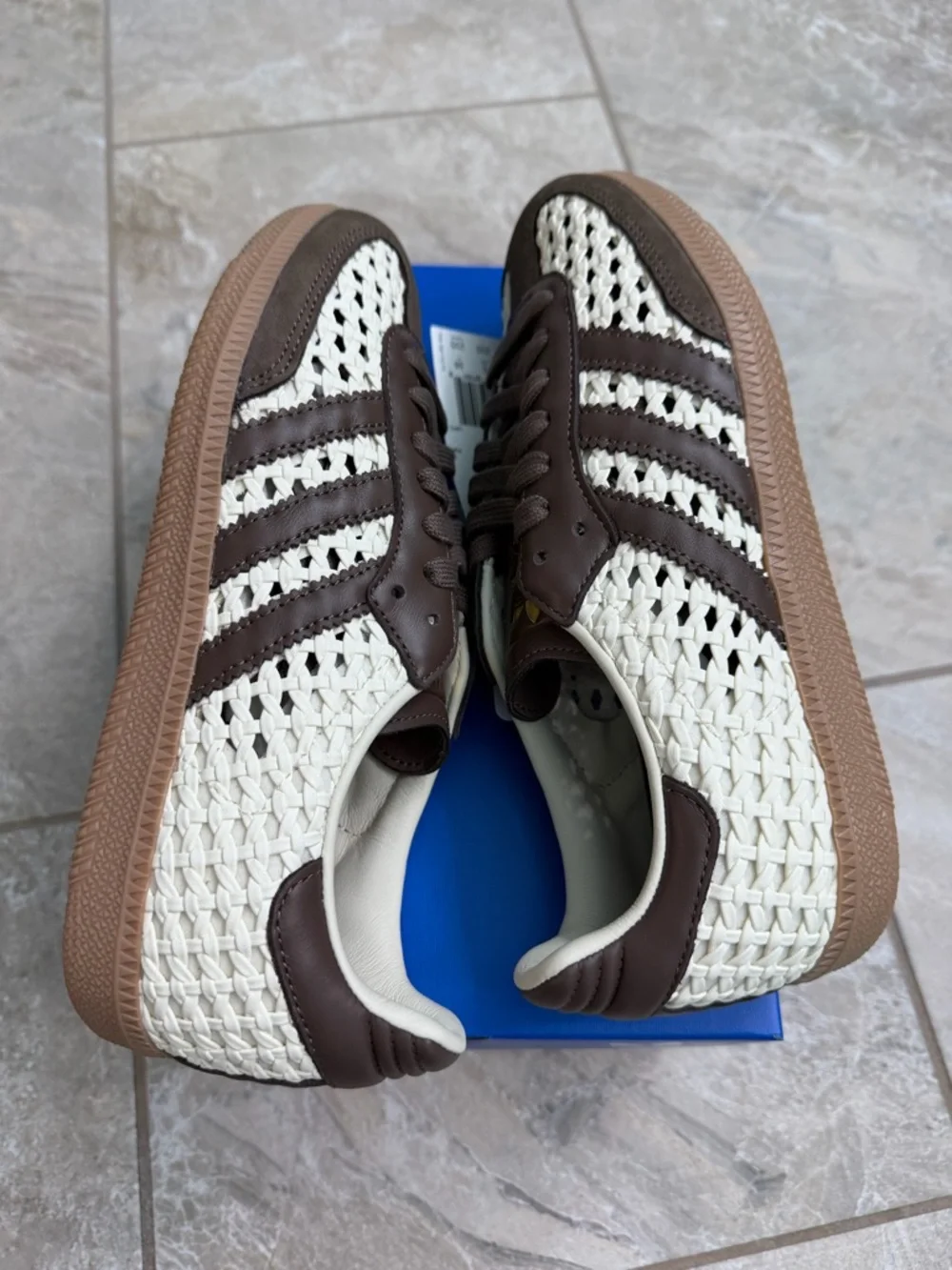 adidas Samba OG Basketweave Crochet Cream White Earth Strata Sneakers - Picture 10 of 14